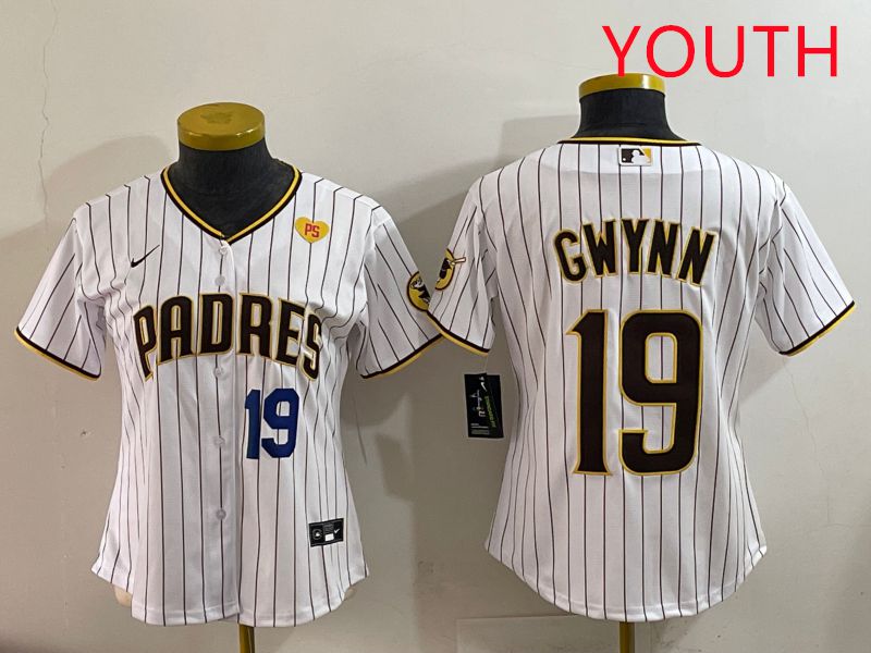 Youth San Diego Padres #19 Gwynn White Stripe Game 2025 Nike MLB Jersey style 7->youth mlb jersey->Youth Jersey